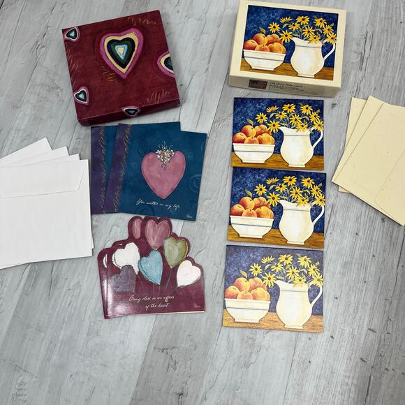Vintage Blank Note Card Bundle 7 Cards Floral Hearts Thank You - Picture 1 of 9